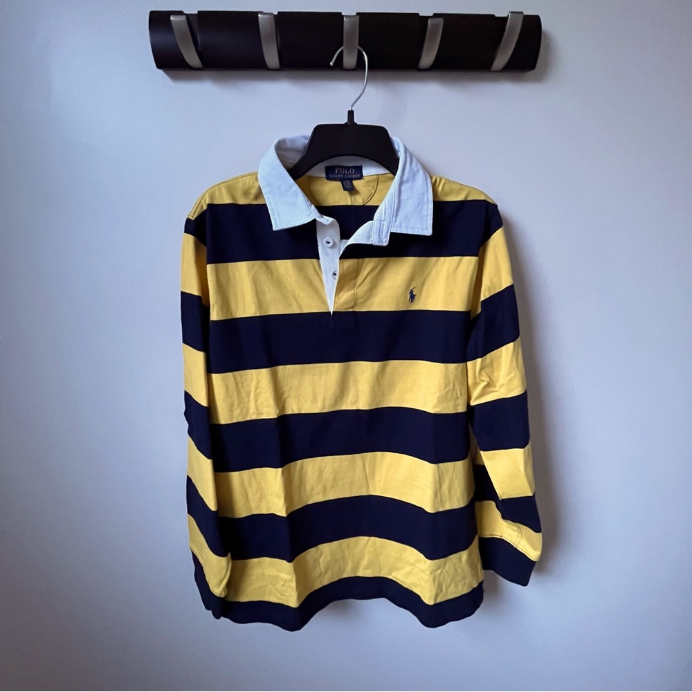Polo by Ralph Lauren Yellow and Navy Striped Rugby Polo